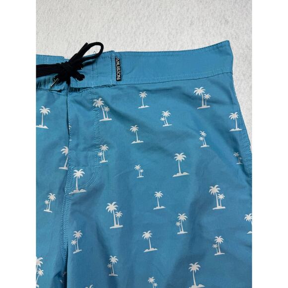 Maui & Sons Men Board Shorts Blue with Palm Trees Black Shark 4 Way Stretch 38 - Picture 1 of 14